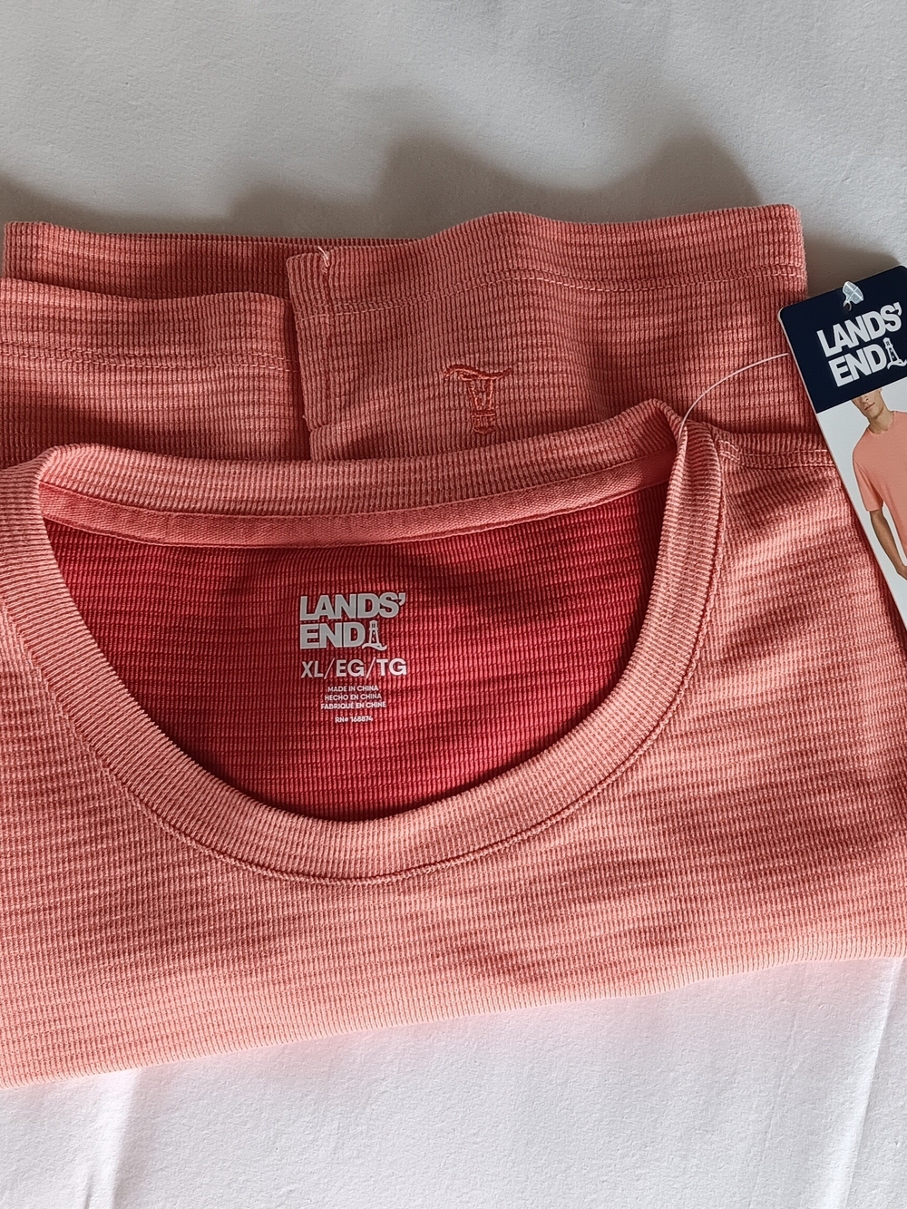 Lands' End Men's Short Sleeve Classic Fit Textured Tee Short Sleeve in Orange